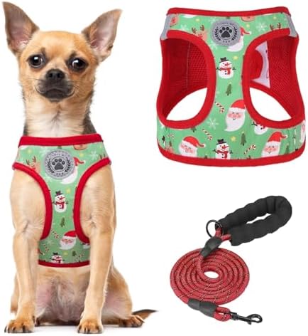 BEAUTYZOO Step in Dog Harness and Leash Set,Reflective Dog Harness No Pull No Choke Puppy Harness for Small Medium Large Dogs Cats,Soft Padded Mesh Vest Harnesses for Girl and Boy Pets,Christmas XS by BEAUTYZOO