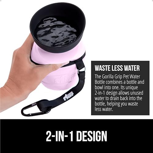 GORILLA GRIP Portable Dog Water Bottle, Food Grade Silicone, 12oz Pink - Image 3
