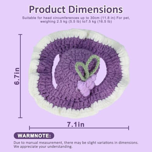 Grape Cat Hat, Cotton & Soft Cute Knitted Hats for Cats Birthday Party Spring Christmas Puppy Hat for Small Pets (Purple,M) - Image 2