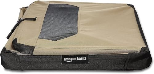 Amazon Basics Portable Folding Soft Dog Crate, 2-Door, Collapsible Travel Kennel, Top & Front Loading, Small 26" x 18" x 18", Tan - Image 5