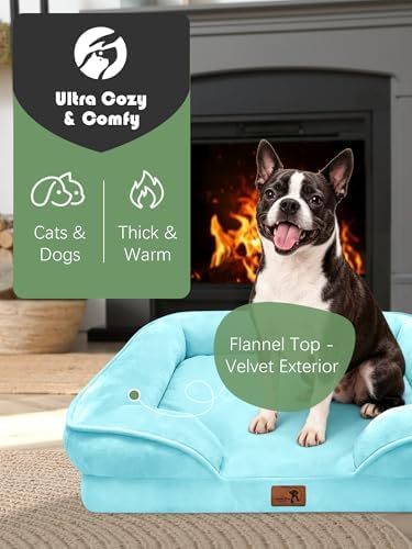 Spotted Play Orthopedic Dog Bed with Sides - Sofa Beds for Small Dogs, Supportive Foam Pet Couch Bed with Washable Removable Cover, Waterproof Lining and Non-Slip Bottom, Ice Blue - S - Image 2