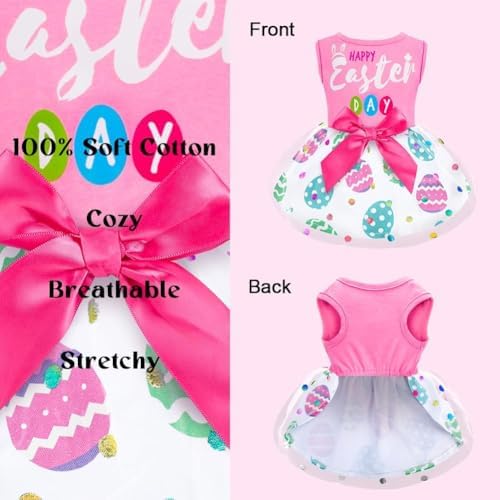 Cute Happy Easter Day Dog Dress Bunny Eggs Easter Dog Cat Clothes Pink Tulle Pet Doggie Apparel Outfit with Bowknot for Small Dogs Puppy Cat Girl Costume - Image 5