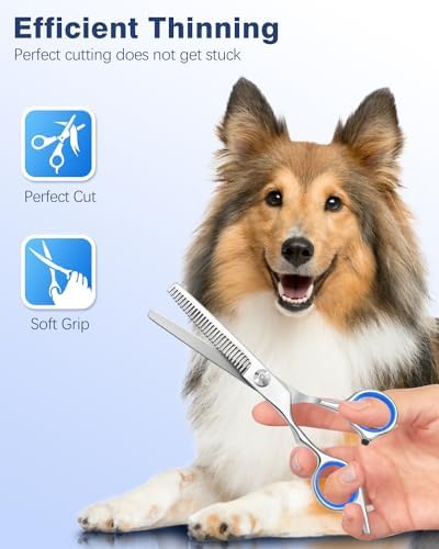 6-in-1 Dog Grooming Scissors - Professional Stainless Steel Hair Cutting Kit with Safety Rounded Tips, Ergonomic Soft-Grip Handles for Small & Large Dogs, Cats - Image 4