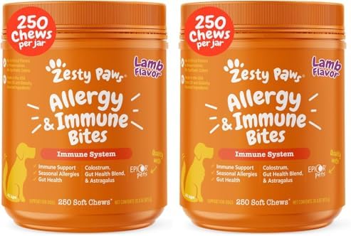 Zesty Paws Dog Allergy Relief Chews, Dog Probiotics for Itchy Skin and Ears, Lamb, 250ct (Pack of 2) by ZestyPaws