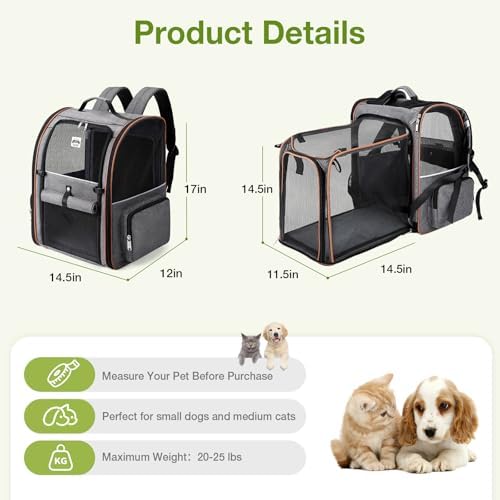 Extra Large Cat Backpack Carrier Expandable Pet Carrier Backpack for Small/Medium Dogs and Medium/Large Cats, Grey - Image 2