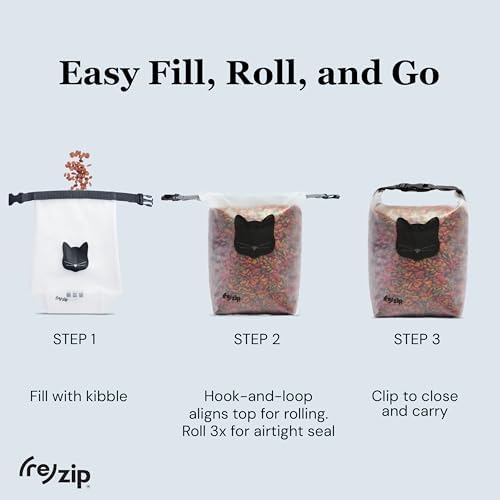 (re) zip Cat Food Storage Bag & Kibble Carrier, 14-Cup Roll Top, Black - Image 4