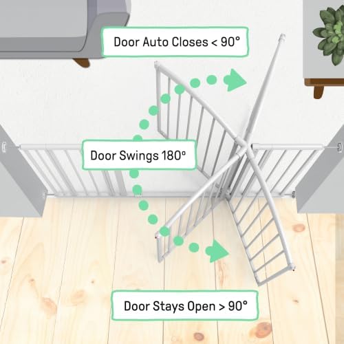 Ingenuity Extra Tall & Wide Safety Pet and Baby Gate, 29.5"-53" Wide, 38" Tall, Pressure or Hardware Mounted, Install on Wall or Banister in Doorway or Stairway, Auto Close Walk-Thru Door - White - Image 6
