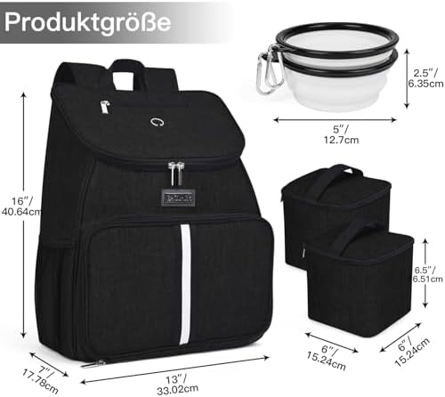 BAGLHER丨Dog Travel Bag, Airline Approved Pet Supplies Backpack, Dog Travel Backpack Accessories Set with 2 Silicone Collapsible Bowls and 2 Food Baskets. Black - Image 3