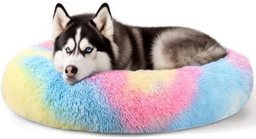 Extra Large Dog Beds, 36in Human Dog Anxiety Relief Comfort Bed (Rainbow) by Hoewina