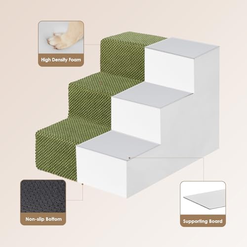 EHEYCIGA Dog Stairs for Small Dogs 13.5" H, 3-Step Dog Steps for Cats, Olive Green - Image 3