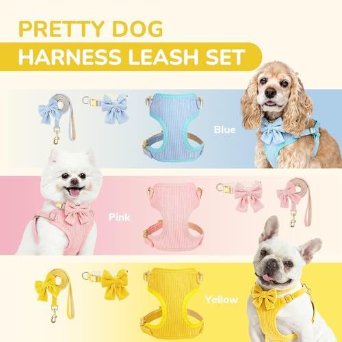 Small Dog Collar Harness and Leash Set, Dog Harness no Pull with Bowtie, Breathable Cotton Adjustable Pet Puppy Harness, Easy Walk Dog Harness, S(14–18.9") - Image 7