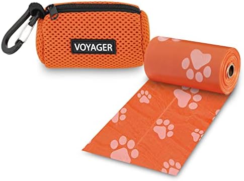 Best Pet Supplies Dog Poop Bag Holder Leash Attachment with Reusable Dispenser for Travel, Walking, Park, and Outdoor Use, Durable with Clip-On - Orange, Mesh Dispenser w/15 Bags by BestPetSuppliesLLC