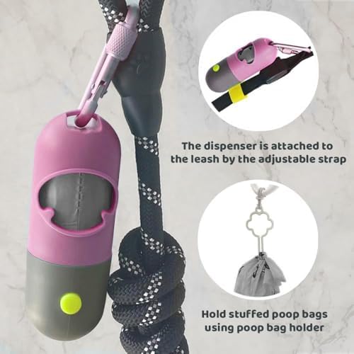 Dog Poop Bag Dispenser with Built-in LED Flashlight and Metal Clip for Leash, Pet Waste Bag Holder, Dog Walking Accessory (Pink) - Image 3