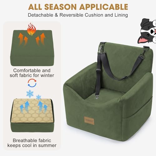 JOEJOY Dog Car Seats for Small Medium Dogs Under 35lbs, Dog Booster Seat with Detachable Washable Cover and Cushion, Memory Foam Pet Car Seat with Safety Belt and Storage Pockets (GN) - Image 3
