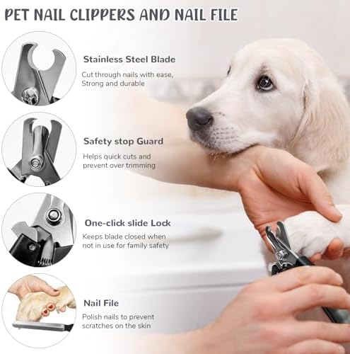 Dog Brush & Grooming Kit – 9-Piece Pet Brush & Deshedding Set for Shedding, Bathing, Trimming & Nail Care | Grooming Tools for Dogs & Cats, Includes Comb, Nail Clipper, Scissors, Slicker Brush (Gray) - Image 3