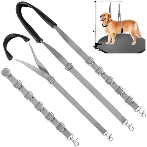 Dog Grooming Belly Strap - Dog Grooming Loops for Table Arm Extender with Clamp Extension Loop Bathing Restraint Leash No Sit Haunch Holder for Small & Medium Dogs Hair Cutting Washing (Gray) by UniPNR