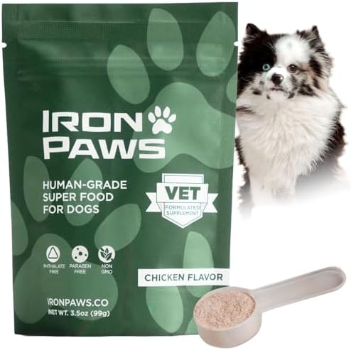 Human-Grade Superfood For Dogs, Premium Greens Powder Supplement For Dental Health, Longevity, Hip & Joint, Gut Health, Allergies, Immune Support, Skin & Coat - 3.5 oz Nutrient Dense Formula by IronPaws