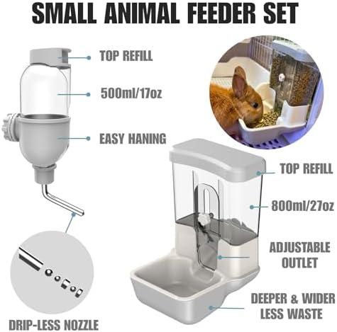 Automatic Pet Food Water Dispenser, Auto Gravity Pet Feeder Water Bottle Set for Crate Cage, Feeding Station for Small Dog Cat Rabbit Guinea Pigs Chinchilla Ferret Hedgehog (Blue) - Image 2