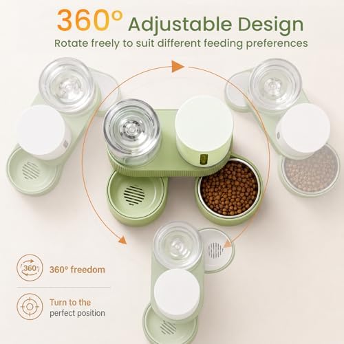 Gravity Cat Feeder 2 Pack Automatic Food Feeder Stainless Steel Water Dispenser Set 360° Rotatable Pet Bowls with Silicone Mat and Brush for Cats Small Medium Dogs, Large Capacity(Green) - Image 5