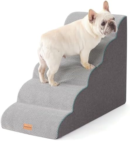 Gardner Pet Dog Stairs for Small Dogs 22.8" H, Curved 5-Step Pet Stairs, Dog Steps for High Bed, Couch (24-30 in) with Durable Non-Slip Waterproof Fabric Cover and CertiPUR-US Certified Foam by GardnerPet