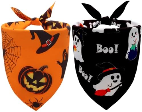 Halloween Dog Bandanas 2PCS Pumpkin Pet Scarf Small Dogs Cats by CozyHaus