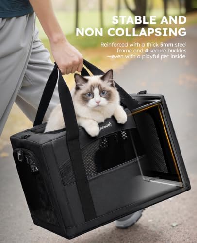 Pecute Cat Carrier Stable, Pet Carrier with Privacy Partition,Dark Gray - Image 2