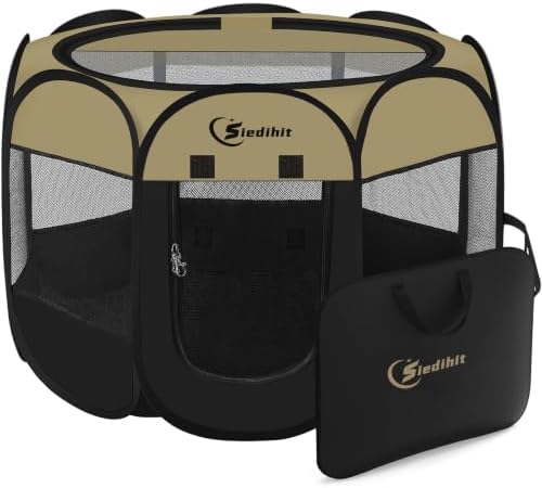 Siedihit Large Dog Puppy Pet Playpen Crate Tent Cage Black Khaki by Siedihit