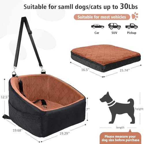 NEEZUKAR Dog Car Seat for Small Medium Dogs,Detachable Washable Dog Booster Seat Under 30lbs, Pet Car Seats Travel Bed with Storage Pockets and Safety Belt(Black/Z) - Image 2