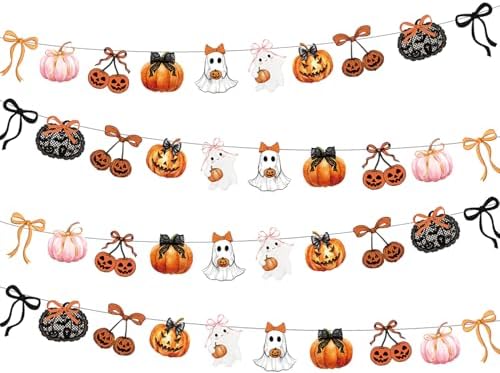 Halloween Party Decorations Bows and Pumpkins Banner Decor Spooky Cute Halloween Party Supplies for Girls or Kids Indoor Trick or Treat Celebration by CrazyJanpartydecorationhome