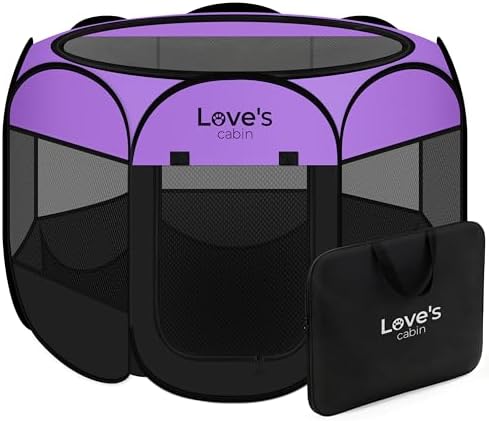 Love's cabin Pet Puppy Dog Playpen, Medium Dog Tent Crates Cage Indoor/Outdoor, Portable Playpen for Cat, Foldable Pop Up Dog Kennel Playpen with Carring Case, Removable Zipper Top, Purple by Lovescabin