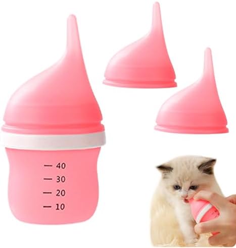 Kitten Bottles for Nursing,Puppy Bottles for Nursing Puppy Milk, Anti-Choking Puppy Feeder Design, with 2 Extra Replaceable Silicone Nipples for Convenient Replacement (Pink) by LogFaadCoi