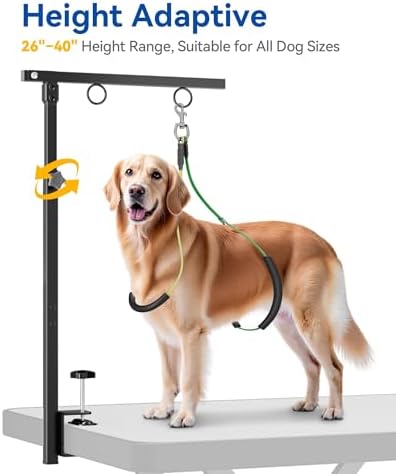 Adjustable Foldable Dog Grooming Arm with Clamp, 26–40 in Height, Safety Hammock & No-Sit Holders, Grooming Restraint for Small & Medium Dogs - Image 4