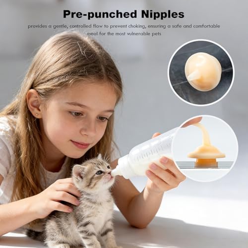 Newborn Pet Feeding Kit, 100ml Small Animal Nursing Bottle with BPA-Free Nipple, Oral Syringe, Measuring Cup & Cleaning Brush for Kittens, Puppies, Rabbits, Squirrels | Safe Hygienic Milk Feeder Set - Image 4