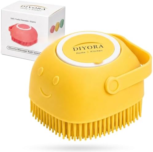 DIYORA Pet Shampoo Brush, 2-in-1 Silicone Bath Brush with Soap Dispenser for Dogs & Cats, Grooming, Massaging, Shedding & Deep Cleaning Tool for Short Hair, Long Hair & Small Pets(Yellow) by DIYORA