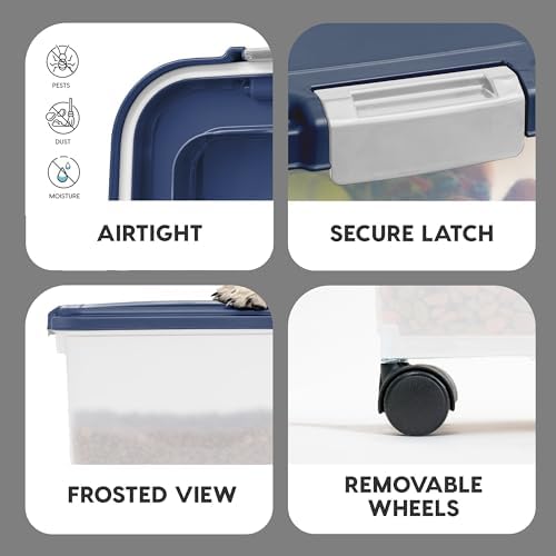 IRIS USA Airtight Dog Food Storage Container, Up to 38 lbs, Attachable Wheels, For Dog Cat Bird and Other Pet Food Storage Bin, Keep Fresh, Easy Mobility, BPA Free, Navy/Pearl - Image 5