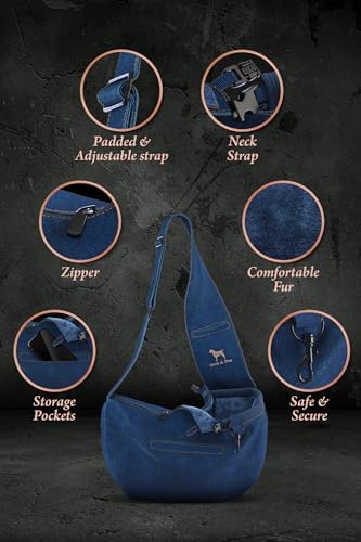 Noah & Paw Dog Sling Carrier for Small Dogs 3-10lb, Dog Sling for Small Dogs and Cats, Dog Carrier with Adjustable Padded Strap, Vegan Denim Lined with Fur, 3X Safety Features, Machine Washable - Image 5