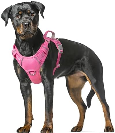 BARKBAY No Pull Dog Harness Large Reflective Dog Harness with Front Clip and Easy Control Handle for Walking Training Running with ID tag Pocket(Pink,XL) by BARKBAY