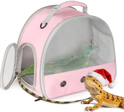 Ventilation Carrier for Bearded Dragon,Guinea Pig Carrier,Guinea Pig Carrier for 2,Reptile Travel Carrier for Lizards Sugar Glider Hedgehog Rat Parrot Birds,Airline Approved Pink by WEVONIGU