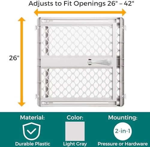 MYPET Universal Pet Gate: 26” - 42” Wide Dog Gate for Doorways with Pressure Fit or Swinging Door Hardware Mounting Types Included: 26" Tall; Gray - Image 5