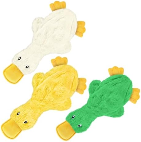 Best Pet Supplies Interactive Squeaky Dog Chew Toy, Ideal Dog Toys for Chewers, Small, Medium & Large Dogs, and Fetch Lovers - Crinkle Duck (White, Yellow & Green), Large by BestPetSuppliesLLC