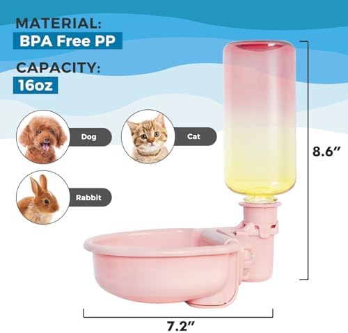 VANNON Gravity Pet Water Bowl, 16oz Anti-Splash Dispenser, Gradient Pink - Image 6