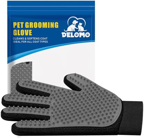 Pet Hair Removal Glove with 255 Silicone Tips for Dogs & Cats, Right Gray by DELOMO