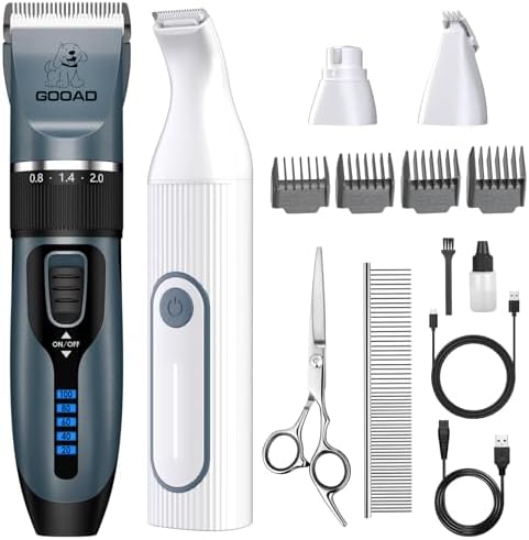 4 in 1 Dog Clippers Grooming Kit and Paw Trimmer for Thick Hair&Coats by Gooad