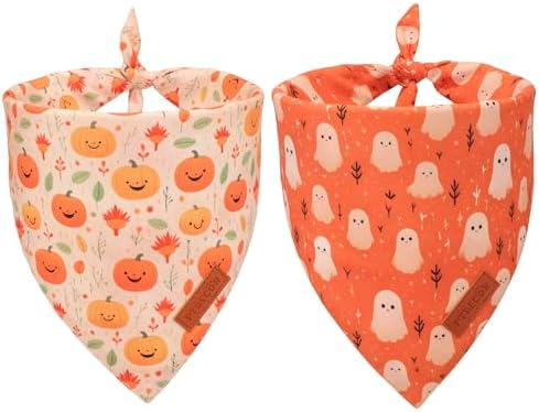 PTDECOR Halloween Dog Bandana, Ghost Pumpkin Dog Scarf, Large by PTDECOR
