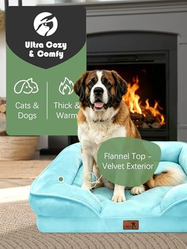 Spotted Play Orthopedic Dog Bed with Sides - Sofa Beds for Extra Large Dogs, Supportive Foam Pet Couch Bed with Washable Removable Cover, Waterproof Lining and Non-Slip Bottom, Ice Blue - XXL - Image 2