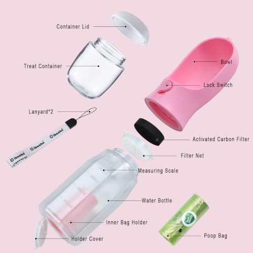 Cibaabo Dog Water Bottle with Food Container & Poop Bag Holder & Filter - Image 3
