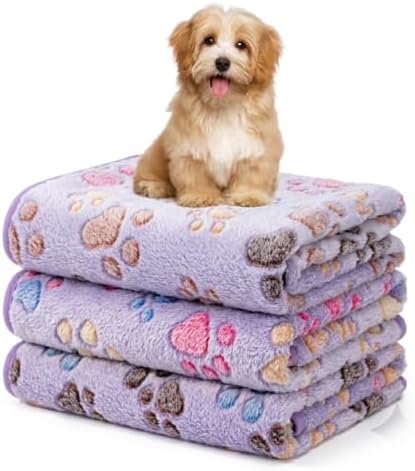1 Pack 3 Blankets Fluffy Premium Fleece Soft Pet Blanket Flannel Throw for Cat Dog Puppy (Large 41x31'', Paw-Purple) by Unknown