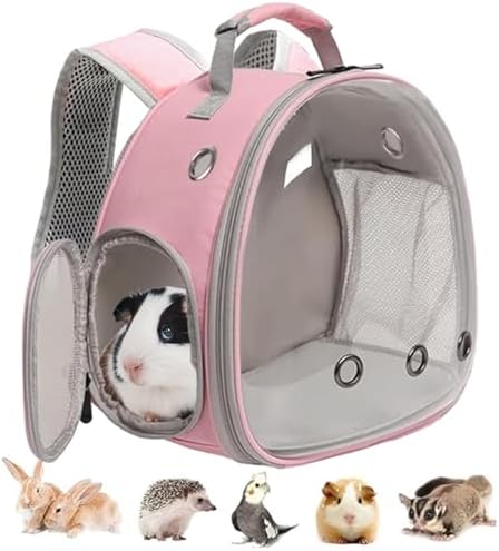 Guinea Pig Carrier, Clear Bubble Window for Guinea Pig, Bunny Rat Bird (Pink, Backpack) by LightUpYourPetsLife