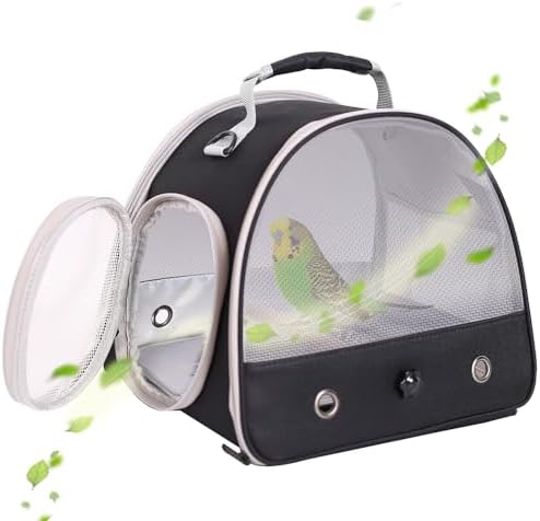 Bird Carrier, Portable Small Bird Parrot Parakeet Carrier with Standing Perch and Soft Mat, Side Access Window Collapsible (Black, Mesh Windows) by halinfer