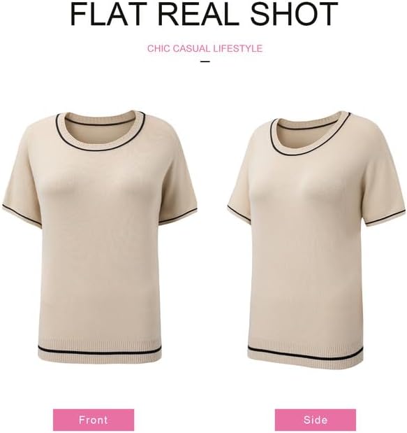 SHEWIN Womens Tops Trendy Short Sleeve Shirts Crewneck Lightweight Knit Sweater Top Business Casual Outfits - Image 6